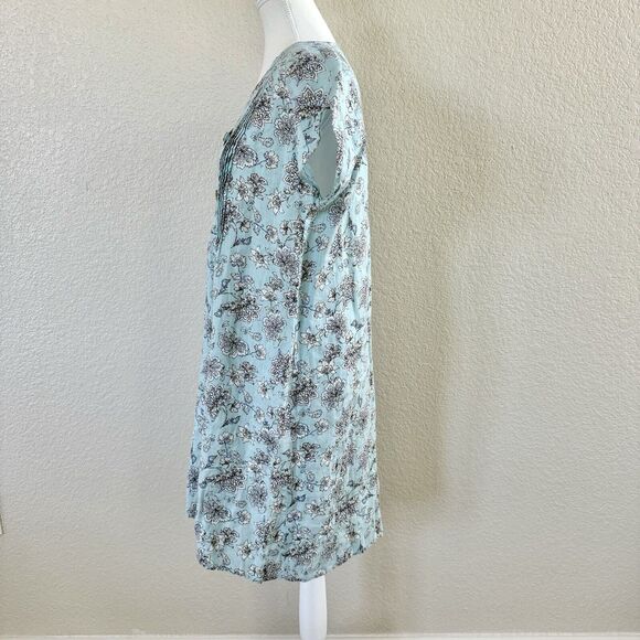 J. Jill Love Linen Size X-Small Blue White Floral V-Neck Short Sleeve Dress - Picture 7 of 12